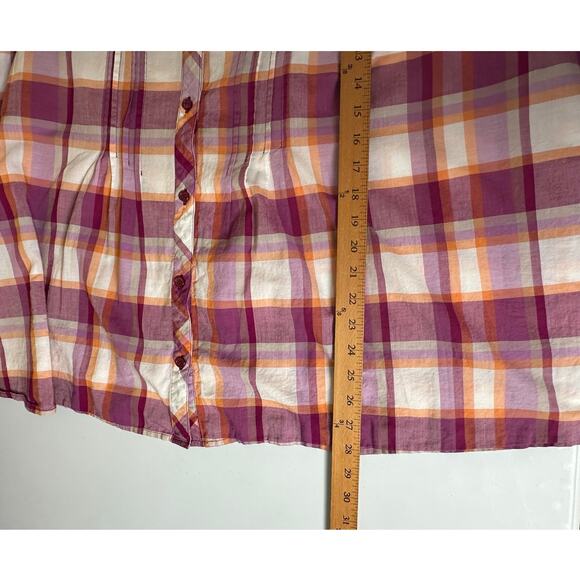 Catherines Top Womens 3X Purple Plaid Button Down Roll Sleeve Tunic Cottagecore - Picture 11 of 13